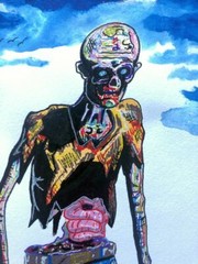 SCRIBBLE TWO ZOMBIE ORIGINAL GEORGE SILLIMAN ACRYLIC PAINT PENS PAINTING HORROR