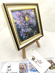 Original Oil Painting Cherry Blossom Gold Abstract Painting 4x4in framed