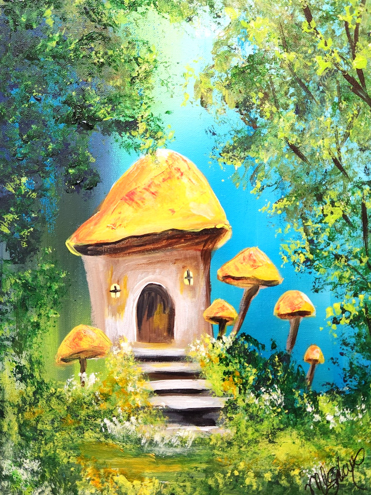 Fairy Mushroom House Painting 12×16 Original Fantasy Wall Art by M Isaksen