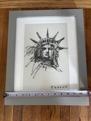 Steve Penley Original Charcoal Sketch Statue of Liberty Signed Framed 13×16