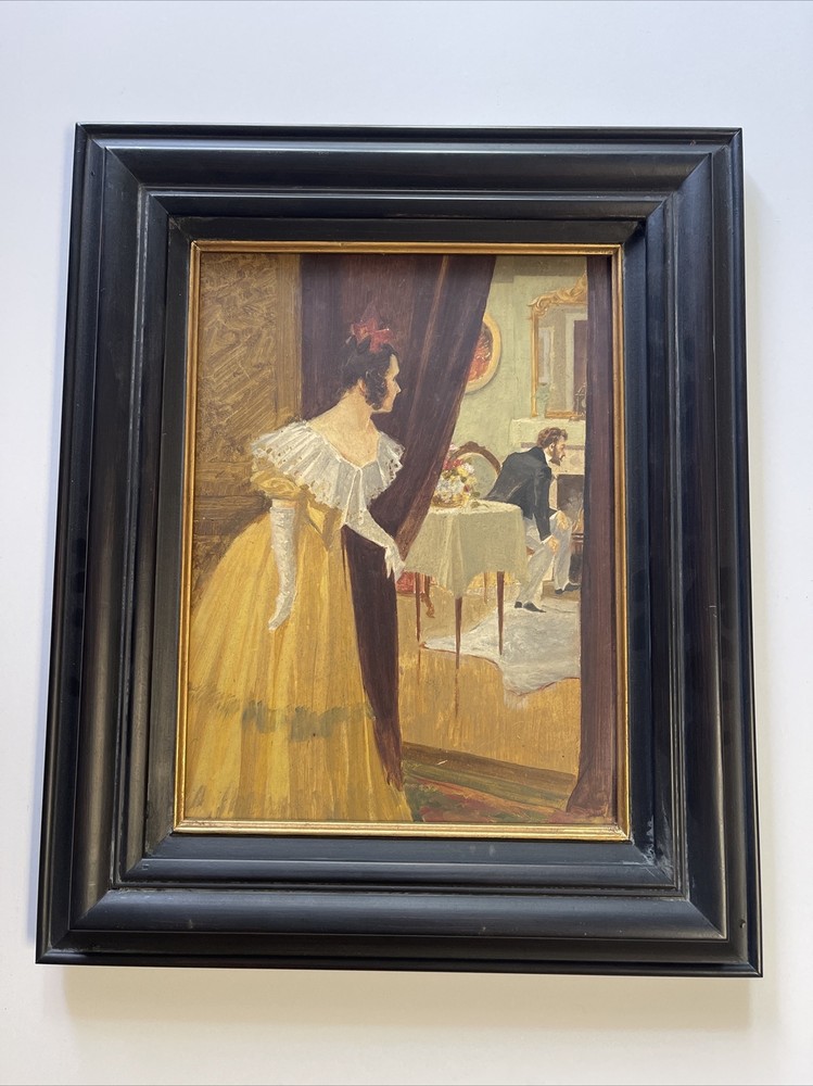 Antique Oil Painting Pretty Woman Female Model American ILLUSTRATION ART DECO