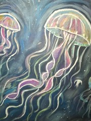 Electric Jellyfish Deep 14×14 Canvas Painting