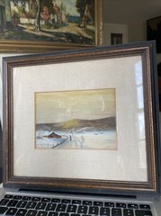 Original Watercolor Painting Winter Landscape