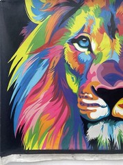 Original Colombian oil hand painting 40.5inx27in abstract colorful lion