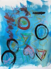 Original Abstract Acrylic 11×14 Blue Black Paper Brilliant Wall Art