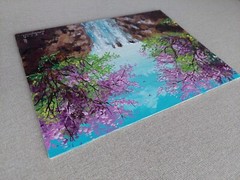 Blossoming Spring Sakura Painting. Delicate cherry branches blossom waterfall