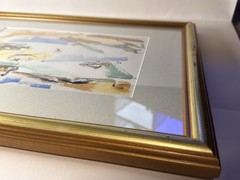Ted Davis Signed 1954 Coastal Harbor Watercolor on Monhegan Island Modernist