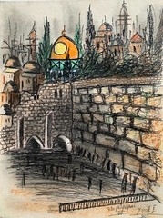 Eli Abrahami ( 20th Century ) ImpressIonism Judaica Western Wall Painting