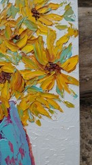 Original 6″x8″ Oil Painting Textured sunflower bouquet flower IMPASTO