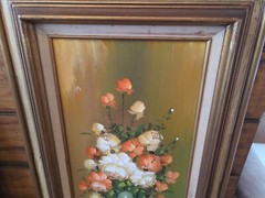 Beautiful Original Wood Framed Signed Oil On Canvas Floral Still Life Painting