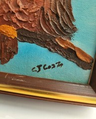 VINTAGE! Impasto Oil Painting „EL OWL“ by C.J. Costa – Oil on Canvas (8×10)