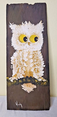 Owl Painted on Old Barn Wood Signed Folk Art