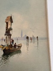 19TH CENTURY PAINTING VIEW NAUTICAL LANDSCAPE ANTIQUE 1850’S OLD BOATS MASTERFUL