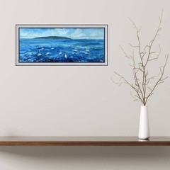 Sailboats Painting Hawaii Original Art Oil Painting Lanai Island 7.5×20″ signed