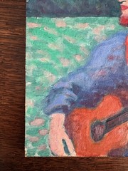 Vintage Portrait Acrylic Cardboard Painting Man Guitar 8×10 Peter Feldman