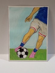 ACEO Original – Soccer Player Kicking Ball Sports Art Card