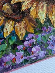 SUNFLOWERS ORIGINAL OIL Painting impasto 10″x 8″ by Olga Diduh.