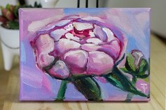 ORIGINAL Art oil painting Peony art Flower Wall Art floral artwork Peonies 5×7″