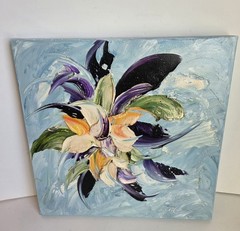 RENEA MENZIES Sculpted Oil Floral Signed Pastel Vibrant Canvas 3Dimensional