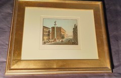 RARE 17TH CENTURY COLORED ENGRAVING PIAZZA DI TRINITA FIRENZE ITALY GOLD LEAF
