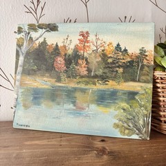 Vtg Original Oil Painting Art Country English Cottage Lake Trees Signed 8” X 10”