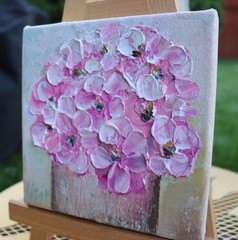 Pink Blossoms in Vase Original Painting 6×6 Handmade Floral Artwork