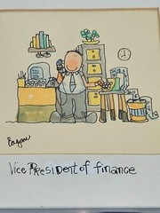 VTG 70’S WILLIAM EAGAN „VICE PRESIDENT OF FINANCE“ FRAMED WATERCOLOR ART DRAWING