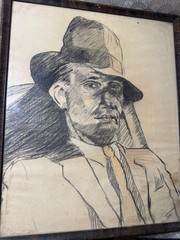 Large Vintage „Portrait Of A Young Man“ Charcoal/Crayon? Drawing- Signed/Framed