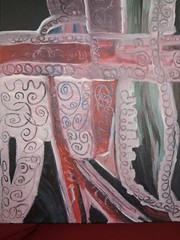 Art Original Acrylic On Canvas 14″ x 16″ Abstract Lacey Pink & Black Decor