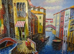 Charming Venice Grand Canals Original Oil Painting On Canvas 48 x 36 In.Signed.