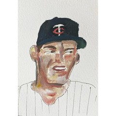 Jim Kaat Painting Minnesota Twins 3×5 Mixed Media on Paper Sergio Santos
