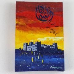 Small Original Oil Painting Sunset Cityscape Signed 6×4 inch