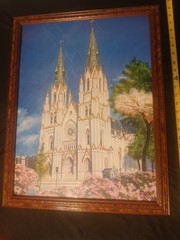 G. Myrick Framed Signed Realism Cathedral Church Landscape Painting 1988