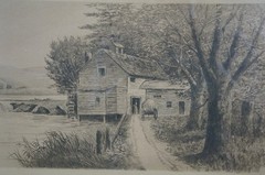 Antique 1895 HC Rost Water Mill Country River Landscape Etching 31″
