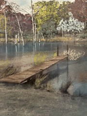 Vintage Framed Autumn Lake Landscape Wall Art – Rustic Cabin Décor – Wood Frame