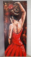 A. Rincon Original Painting Flamenco Dancer w/ Rose Applied Pasto 29×12 Signed