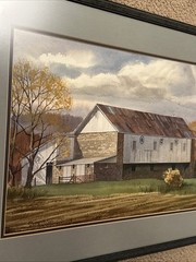 1982 Kinley Shogren White & Brick Orig Barn Ohio Watercolor Painting
