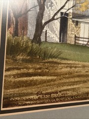 1982 Kinley Shogren White & Brick Orig Barn Ohio Watercolor Painting