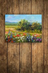 Rustic landscape Original Oil painting Field with trees Country Road 4×5 nature