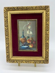 RSVRD: Vtg Italian Still Life Oil Painting Wine/Fruit Gilt Frame Signed Rosetti
