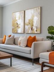 2 Piece Gold and Neutral Abstract 20″ x 28″ x 2 Panels Framed Gold Diptych 4
