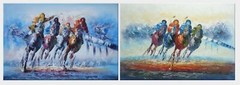 24×72 Spur on Galloping Horses in Racing 2 Canvas Set Oil Painting Modern
