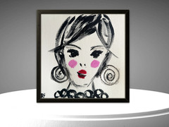 Lady Portrait Painting Pixie Hair Big Earrings 6×6 Original Small Face