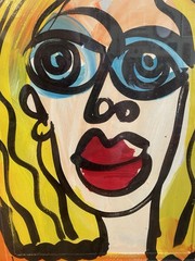 Peter Robert Keil Painting 24×20 Framed Glass Abstract Woman Portrait 70s
