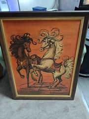 Vintage Carousel Dancing Horses Print Lithograph Lee Reynolds Burr Turner Wall