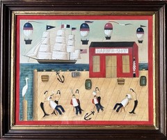 New Eng Folk Artist Helen Howard (1939-2020) Watercolor Period Frame Signed