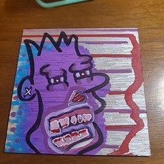 Original Painting Graffiti Bart Cartoon Purple Silver Simpsons Skull Faced Throw
