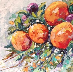 Tangerines Original Oil Painting 12x12in Fruit Still Life Impasto Kitchen Art