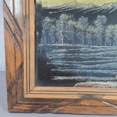 Vintage Native American Wolf Oil Painting Carved Frame 23×19 Hecho en Mexico