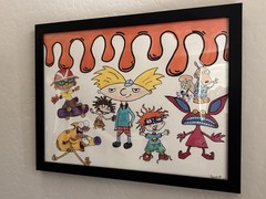 Original 90s Nickelodeon Characters Watercolor 16×12 Framed